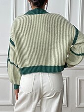 preiswerte Strickjacken und Oberbekleidung-Damen Strickjacke Mode Farbblock Gerippt Kapuze Patchwork Gestrickt Langarm Normale Oberteile Stricken Ferien Ausgehen Wochenende Schwarz Rosa Herbst