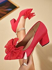 お買い得  1950年代-女性用 ヒール ワーク 日常 リボン チャンキーヒール ポインテッドトゥ エレガント ウォーキング サテン ローファー ブラック レッド
