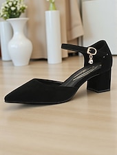 abordables Block Heels-Escarpins à talons compensés en daim rose pour femme, avec bride à la cheville – élégants escarpins à bout pointu et détails charmants pour mariages, fêtes et tenues de bureau
