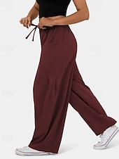 economico gamba larga e vita alta-Per donna Gamba larga Pantaloni Eleganti Streetwear Casual Lunghezza intera Naturale Semplice Tasca Design con Coulisse Elastica Comodo Streetwear Ferie Rosso violaceo Nero Verde militare Marrone