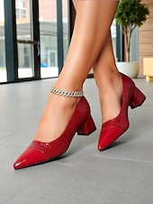 preiswerte Block Heels-Marineblaue Pumps aus Lackleder mit Blockabsatz für Damen – elegante Schuhe mit Krokodilprägung und spitzer Spitze fürs Büro, Partys und formelle Anlässe