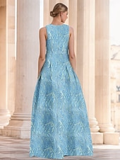 abordables FLORALES-Robe de soirée A-Line en jacquard floral verte élégante Robe de mariage formelle longueur au sol sans manches en V en nylon avec poche fente Robe invitée de mariage