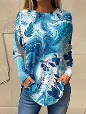 ieftine tricou Art &amp; Design-Pentru femei Tricou Grafic Abstract Epocă Modă Stilat Manșon Lung Stil Nautic Topuri obișnuite Sfârșit de săptămână Imprimeu Roz Îmbujorat Albastru piscină Albastru celest Trifoi Primăvară Toamnă