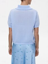 preiswerte Einfarbige Farben-Damen Pullover Lässig Weich Einfarbig Gerippt Hemdkragen Knöpfe Gestrickt Langarm Normale Oberteile Stricken Outdoor Täglich Wochenende Schwarz Weiß Herbst Winter