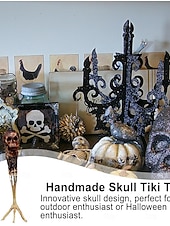 お買い得  ハロウィン-手作りのスカルティキトーチ、ハロウィーンのスカルガーデンパティオ装飾トーチ、耐候性屋外パティオ照明ガーデントーチ、ハロウィーンのスタイリッシュな不気味なトーチライト屋外ガーデン装飾用
