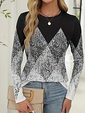 billige Stripe og geometrisk t-skjorte-Dame T skjorte Grafisk Geometrisk Årgang Stilfull Klassisk Langermet Crew-hals Vanlige topper Daglig Sport Ut på byen Trykt mønster Svart Grå Sommer Vår Høst