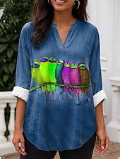abordables Animaux Tops-Femmes Chemisier Graphique Animal ancien Quotidien Élégant manche longue Col en V Hauts Réguliers Quotidien Fête Tenue de plage Imprimé Bleu Violet Marron Vert Printemps Automne