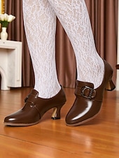 billige 1920-tallet-Retro brune damesko med imitert skinn – pumps inspirert av 1930-tallet for elegant kontorantrekk og antrekk i vintagestil