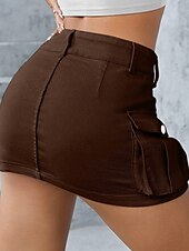 preiswerte Schlichte Röcke-Damen Rock Lässig Mini Mittlere Hüfthöhe Röcke Einfach Tasche Mikroelastisch Urlaub Straße Asche Schwarz Weiß Blau Sommer Baumwolle