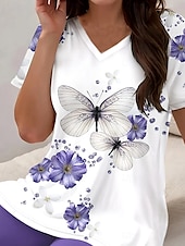 cheap Women’s Short Sets-Women&#039;s Fashion Daily T Shirt Shorts Sets Short Sleeve V Neck Ombre Floral Butterfly Print Daily Casual Daily Light Green Grape Ocean Blue Summer Regular Fit