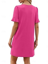 preiswerte Weißes Kleid-Damen Minikleid Sommerkleid Lässig Täglich Normale Passform Einfach Kurzarm V Ausschnitt Schwarz Blau Fuchsie Grün Sommer