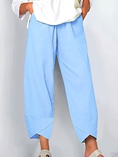 preiswerte Gerade geschnittene Hose-Damen Weites Bein Chinos Baggy-Hosen Vintage Basic Lässig Knöchellang Hohe Taille Einfarbig Einfach Patchwork Kordelzug Drucken Atmungsaktiv Unelastisch Formell Outdoor Urlaub Hellrosa Rubinrot