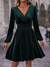 ieftine Rochie simplă-Pentru femei Rochie Mini Rochie casual Rochie de iarnă Modă Modern Zilnic Sfârșit de săptămână Fit regulat Simplu Manșon Lung În V Negru Roșu-aprins Trifoi Vară