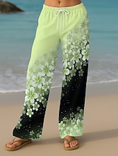 abordables jambe large et taille haute-Femmes Culottes Jambe Large Vacances ancien Style Ethnique Longueur complète Taille haute Fleuri Graphique Séchage Rapide Respirabilité Doux Non Elastique Formel Extérieur Vacances Jaune Rose Claire