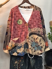preiswerte Strickjacken und Oberbekleidung-Damen Pullover Strickjacke Elegant Mode Streetwear Blumen Grafik Gerippt V Ausschnitt Tasche Gestrickt Druck Langarm Normale Oberteile Stricken Outdoor Täglich Wochenende Rote Blau Herbst Winter