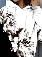 billige Blomstrete topper-Dame Pullover hettegenser-genser Blomstret Grafisk Fargeblokk Elegant Varm Aktiv Langermet Med hette Vanlige topper Gate Hverdag Avslappet Snorer Trykt mønster Svart Vår Høst Vinter
