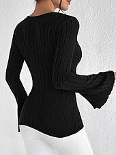 preiswerte Damen Einfache Oberteile-Damen T Shirt Einfach Mode Modern Langarm V Ausschnitt Normale Oberteile Täglich Tunika Schwarz Armeegrün Grau Sommer