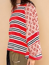 ieftine Topuri cu dungi și geometrice-Pentru femei Hanorac pulover Geometric Dungi Casual Manșon Lung Stil Nautic Topuri obișnuite Stradă Zilnice Imprimeu Negru Verde Deschis Roșu-aprins Portocaliu Toamnă Iarnă