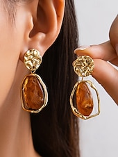 olcso Női fülbevaló-női szabálytalan alakú, gyantás csepp alakú fülbevalók – texturált aranyötvözetből készült, mutatós ékszerek partikra, esküvőkre és hétköznapi, sikkes viseletre