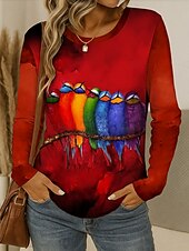ieftine Tricou cu animale-Paște Pentru femei Tricou Ombre Grafic Animal Epocă Stilat Clasic Manșon Lung Stil Nautic Rotund Topuri obișnuite Zilnic Imprimeu Roșu-aprins Albastru piscină Trifoi Gri Vară Primăvară Toamnă
