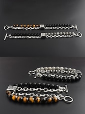 Недорогие Мужские украшения-мужской браслет-цепочка из натуральных камней с бусинами – двухрядный регулируемый браслет с застежкой-тогл для повседневного, уличного и праздничного стиля