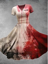 levne Halloweenské šaty-Halloween Dámské Midi Šaty A-Liniové Šaty Letní Šaty Fit a Flare Party Casual Denní Prázdny Regular Fit Graphic Abstraktní Krátký rukáv V výstřih Tmavě zelená Bílá Vínová červená Léto Podzim
