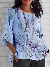 economico Bluse Floreali-Per donna Camicia Stampato Floreale Quotidiano Casual Manica 3/4 Girocollo Top Regolari Quotidiano Ferie Blu Bianco Verde Estate Primavera Autunno