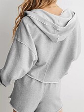 baratos Moletons e Sweatshirts Texturizados-Mulheres Pulôver Moletom Com Capuz Tecido Roupa de rua Casual Manga Longa Com Capuz Tops regulares Rua Feriado Fúcsia Cinzento Claro Cinzento Outono Inverno