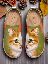 tanie Mokasyny i trzewiki damskie-Kolorowe, wsuwane buty damskie Cat by Kayomi Harai z nadrukiem kota – urocze, codzienne mokasyny dla miłośniczek kotów, idealne na co dzień, w podróż i na weekendowe wyjścia