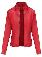 abordables vestes décontractées-Femmes Veste en Similicuir Veste Décontractée Confortable Respirant Fermeture éclair Avec Poches Occasionnel Uni Vacances Rue Occasionnel Tenue quotidienne Fermeture éclair Court À capuche Coupe