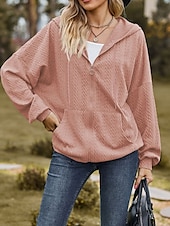 billige Teksturert hettegensere og sweatshirt-Dame Hettegensere med glidelås عادي Gatemote Fritid Langermet Med hette Vanlige topper Gate Ferie Ut på byen Glidelås Lomme Lys Rosa Svart Vin Navyblå Blå Høst Vinter