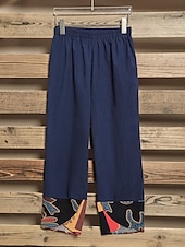 cheap Straight-Leg Pants-Women&#039;s Slacks Pants Trousers Vacation Vintage Ethnic Style Full Length High Waist Floral Graphic Geometic Elastic Waistband Comfy Breathability Soft Inelastic Outdoor Street Daily Black Navy Blue