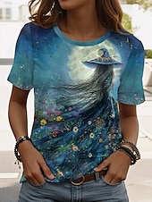 ieftine Topuri de Halloween-Halloween Pentru femei Tricou Grafic Halloween Epocă Stilat Clasic Manșon scurt Stil Nautic Rotund Topuri obișnuite Zilnic Sfârșit de săptămână Imprimeu Negru Roz Îmbujorat Albastru piscină Albastru