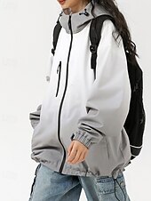 billiga aktiv jacka-Dam Hoodiejacka Håller värmen Bekväm Dragkedja Ficka Mode Färggradient Utomhus Semester Dragkedja Normal Huva Normal Långärmad Ytterkläder Gul Ljusgrå Höst Vinter