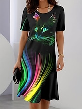 ieftine Animalele se îmbracă-Pentru femei Rochii Midi Rochii Tricou Rochie de schimb Rochie de vară Casual Zilnic Fit regulat Ombre Grafic Animal Manșon scurt Stil Nautic Albastru piscină Mov Trifoi Vară Primăvară Toamnă