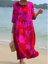 ieftine Rochie boho-Pentru femei Rochii Midi Rochie casual Rochie imprimata Epocă african Zilnic Plajă Sfârșit de săptămână Fit regulat Floral Grafic Lungime Manșon 3/4 Stil Nautic Roșu-aprins Fucsia Maro Vară Primăvar