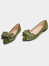 abordables Ballerines femme-ballerines en daim vert pour femmes avec gros nœud - ballerines chics et confortables pour une tenue décontractée et de jour
