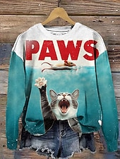 abordables Animaux Tops-Femmes Sweat-shirts Graphique Chat Lettre Occasionnel manche longue Col ras du cou Hauts Réguliers Rue Tenue Quotidienne Imprimé Bleu Violet Vert Kaki Automne Hiver