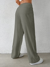 preiswerte Schlichte Hose aus Baumwollleinen-Damen Weites Bein Chinos Mode Basic Lässig Volle Länge Mittlere Taillenlinie Einfarbig Tasche Komfort Außenbereich Unelastisch Urlaub Straße Täglich Schwarz Weiß Blau Aprikose Sommer Frühling Herbst