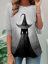 Χαμηλού Κόστους Μπλούζες αποκριών-Halloween Γυναικείο T-shirt Μακρύ Μανίκι Crew Λαιμός Μακρύ Μανίκι Τουνίκ Γραφικό Φάντασμα Μάγισσα Vintage Στιλάτο Στρογγυλός Λαιμός Κανονικά Μπλουζάκια Καθημερινά Σαββατοκύριακο Εκτύπωση Μπλε Πράσινο