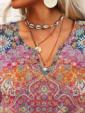baratos Tops Boho-Mulheres Blusa Imprimir Floral Étnico Retro Vintage Manga Longa Decote V Tops regulares Diário Feriado Roxo Verão Primavera Outono