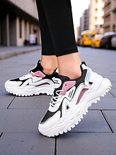 お買い得  レディーススニーカー-レディースのチャンキーな白と緑のスニーカー - 通気性のあるメッシュのレースアッププラットフォームトレーナー、ウォーキング、旅行、ストリートウェアに最適なカジュアルスポーツランニングシューズ