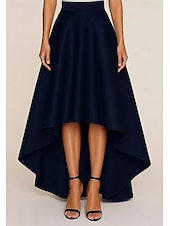 economico Tailleur pantalone della mamma-Abito da sposa elegante a trapezio con gonna a ruota nera, lunghezza pavimento, in raso tinta unita, con cintura e cerniera laterale, 2025