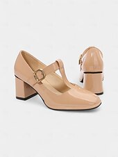 abordables Années 1950-Femmes Chaussures à Talons Rétro Mary Jane Soirée Travail Quotidien Boucle Talon épais Bout carré Élégant ancien PU Boucle Amande Noir Rouge Bordeaux