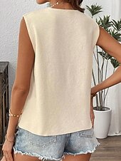 cheap Sweater Vest-Women&#039;s Sweater Vest Fashion Solid Color Ribbed V Neck Knitted Sleeveless Regular Tops Knit Holiday Going out Weekend Apricot Fall