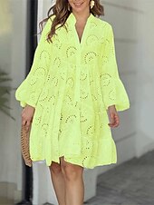 economico Abiti Floreali Stampati-Per donna Mini Abito Abito in Pizzo Vestito Casual Moda Moderno Quotidiano Spiaggia Weekend Vestibilità regolare Semplice Manica Lunga Scollo a V Giallo Arancione Primavera Autunno
