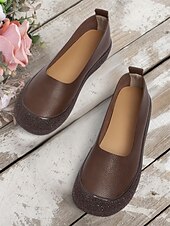 preiswerte Damenhausschuhe und -halbschuhe-Damen Flache Schuhe Barfußschuhe Weiche Schuhe Schuhe mit weiter Passform Täglich Reise Muttertag Flacher Absatz Runde Zehe Lässig Komfort Minimalismus Kunstleder Loafer Schwarz Kaffee