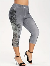 economico -Per donna 3/4 Collant Collant Atletico Lunghezza al polpaccio Vita Alta Floreale Stampa Comodo Sollevamento glutei Controllo addominale Yoga Casual Quotidiano Rosso scuro Blu marino Blu Viola