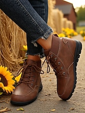 abordables Bottines-Bottines à lacets pour femmes avec col côtelé – des chaussures d&#039;extérieur élégantes pour les visites à la ferme, les champs de tournesols et les promenades d&#039;automne