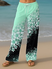 abordables jambe large et taille haute-Femmes Culottes Jambe Large Vacances ancien Style Ethnique Longueur complète Taille haute Fleuri Graphique Séchage Rapide Respirabilité Doux Non Elastique Formel Extérieur Vacances Jaune Rose Claire